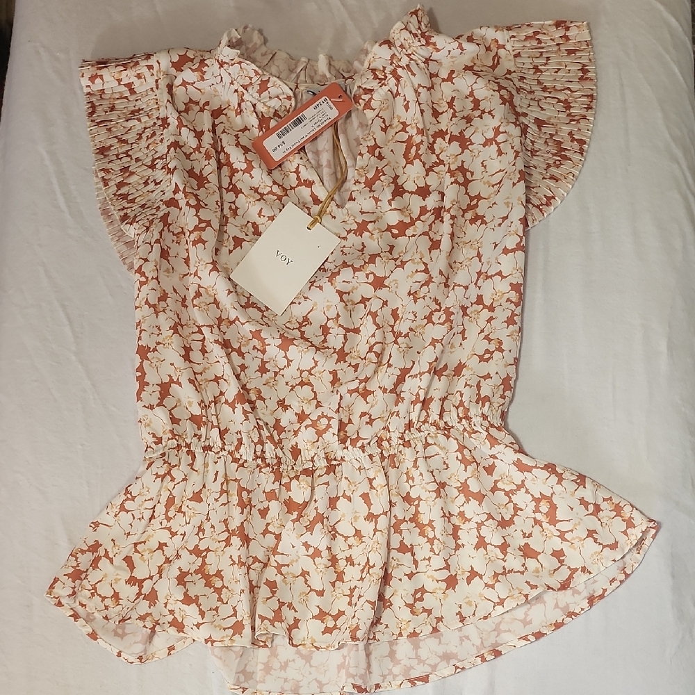 VOY Floral Women's Blouse - Orange and White